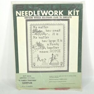 Bucilla Family Together Cross Stitch Sampler Kit 1604‎ Cottagecore Linen Vintage
